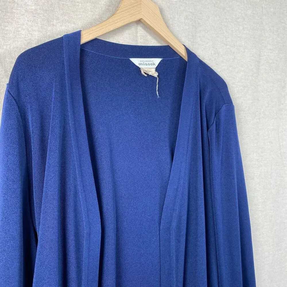 Misook Womens Open Front Knit Cardigan Size Large Blue Long Sleeve Minimalist - Picture 2 of 7